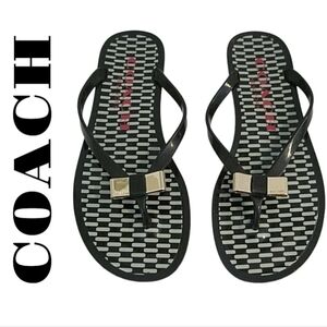 Coach "Landon" Gold Bow, Black Jelly Thong Sandal, US 8, EUC